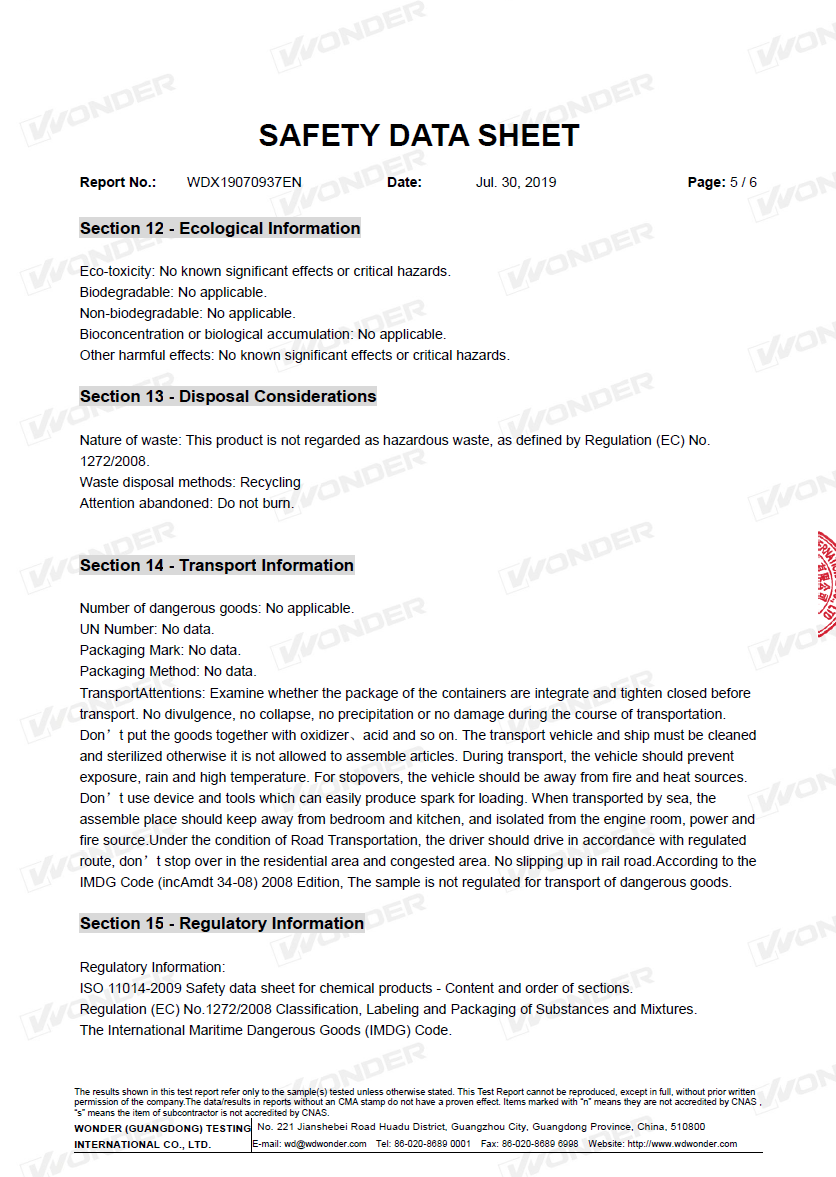 MSDS CERTIFICATE PAGE6