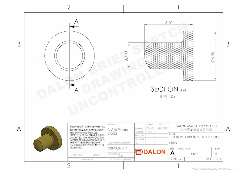 bronze air filter Technical Drawing