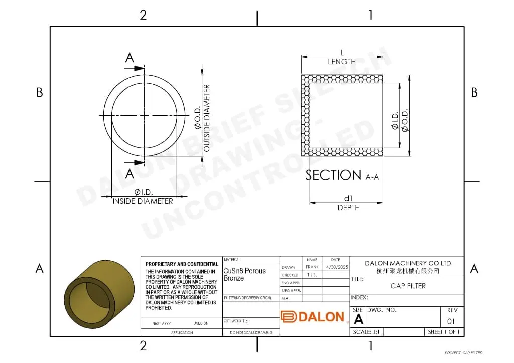 Sintered Copper Filter Technical Drawing