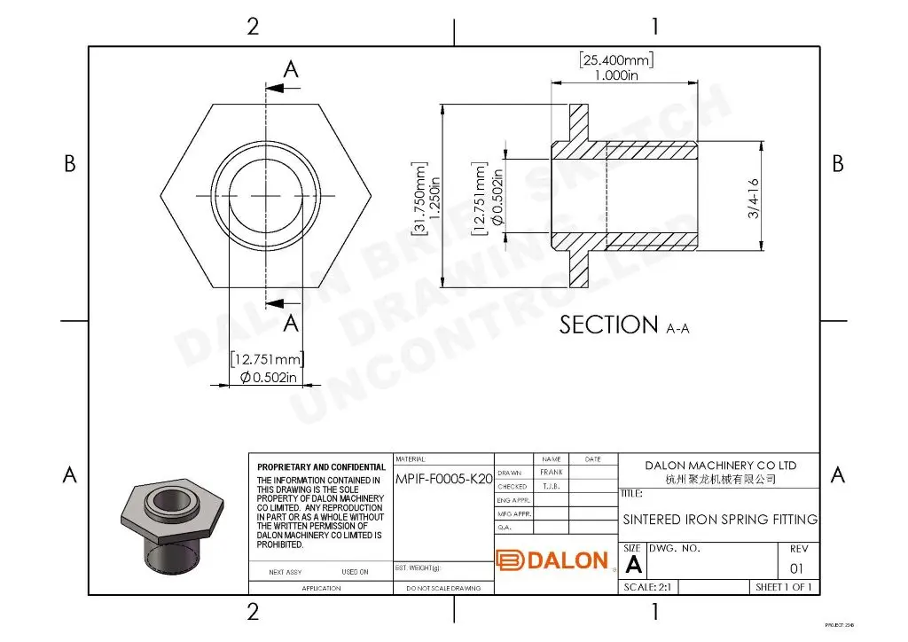 Sintered Metal Part Technical Drawing