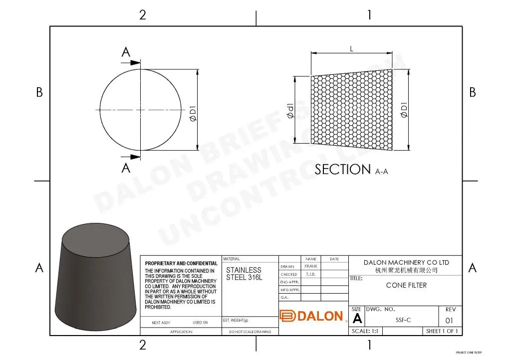 1 micron stainless steel filter Technical Drawing
