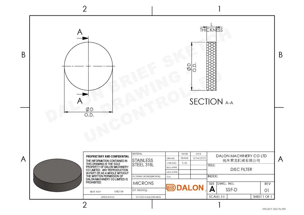 inox filter Technical Drawing