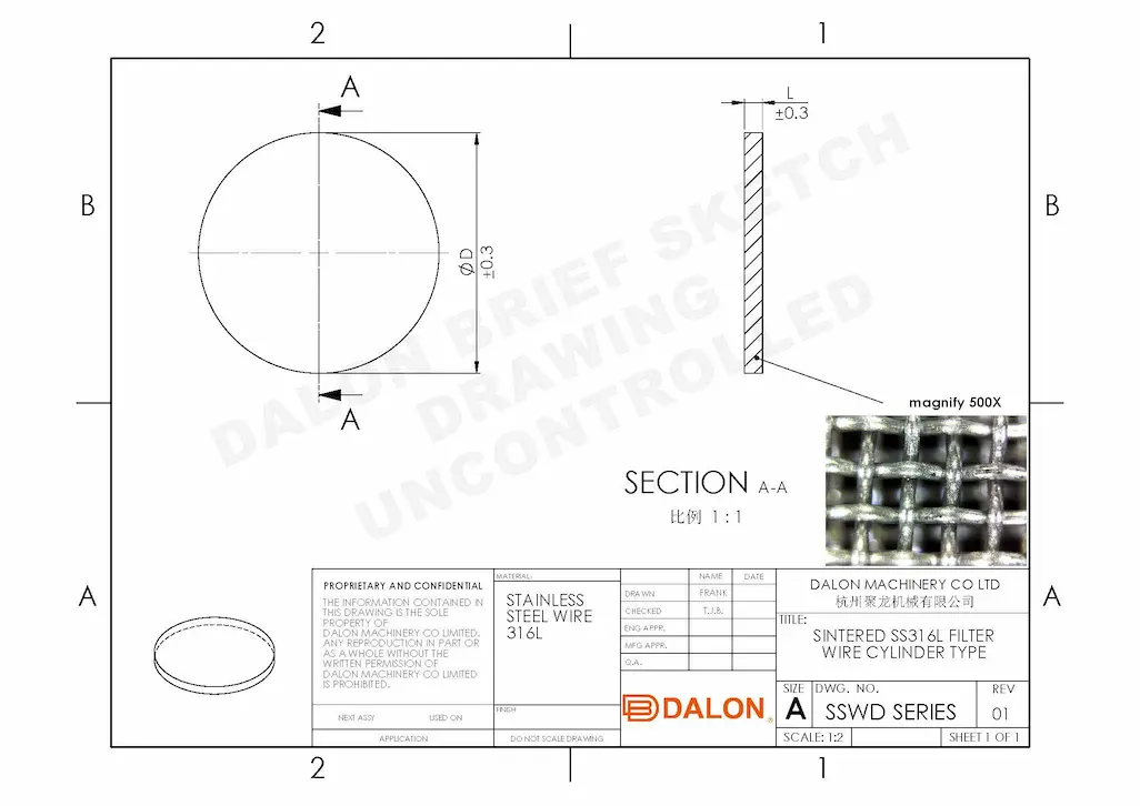 Waschbarer Metall-Luftfilter Technische Zeichnung