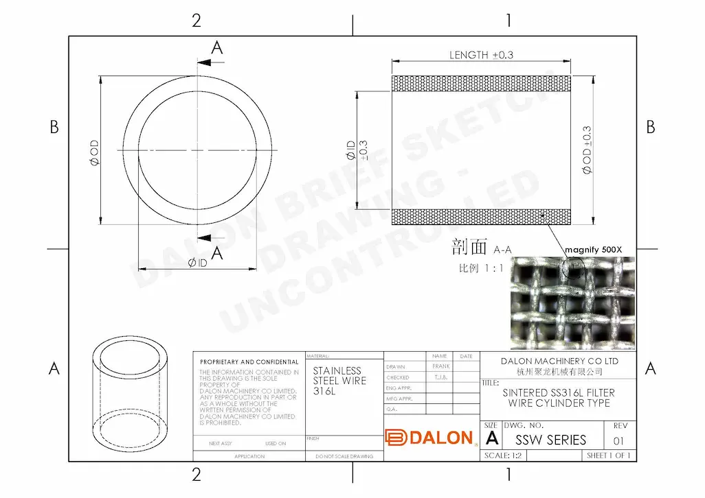stainless steel cartridge Technical Drawing